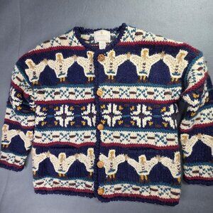 Vintage Express Tricot Sweater Womens XS S Wool Handknit Duck Pattern 90s Winter